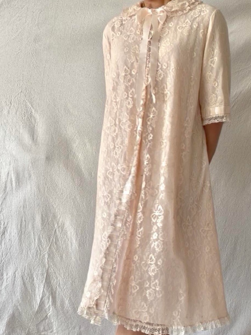 Vintage 50s Pink Lace Peignoir Robe by Odette Barsa for Saks fifth avenue